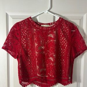 ❣️2 Piece Fire Red Lace Crop Skirt Set